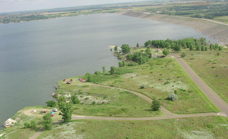 Aerial view of Goose Flats area at Webster State Park