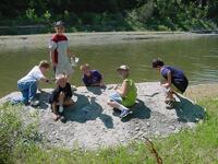 Kids enjoying the Fossil Hike at River Pond