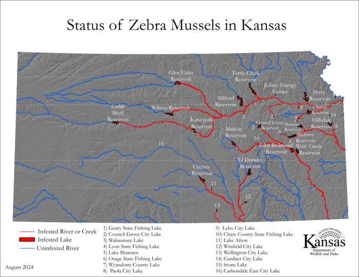 Map – Zebra Mussels in Kansas