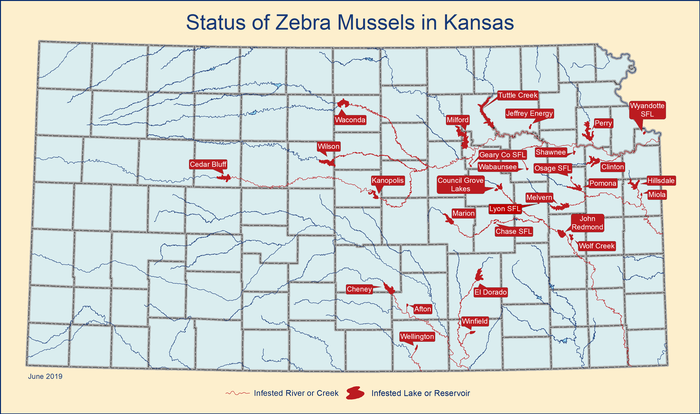 Map – Zebra Mussels in Kansas