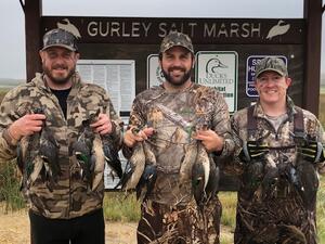Three hunters with Teal Harvest at Gurley Salt Marsh 2020