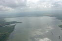 Aerial image of Webster reservoir looking torwards the dam
